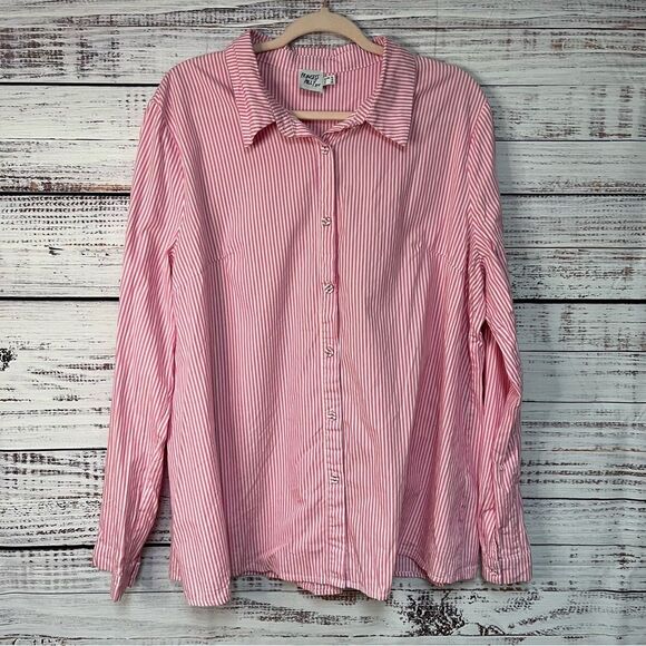 PRINCESS POLLY CHLOE COTTON POPLIN STRIPED PINK WHITE BUTTON DOWN TOP WOMEN’S 12 - Picture 1 of 8
